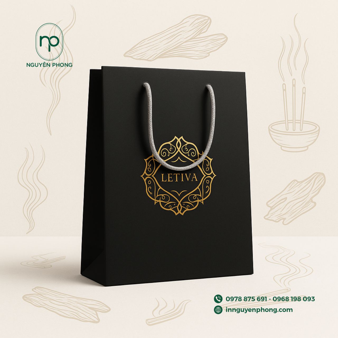 Mẫu túi giấy đựng nhang, trầm hương cao cấp